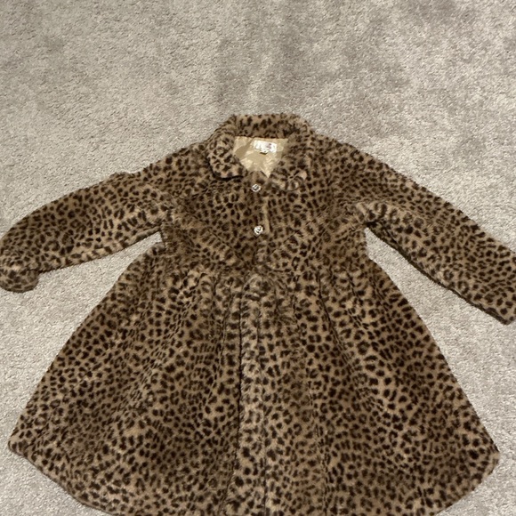 Biscotti Other - Biscotti Collezioni Leopard Print Faux Fur Lined Jeweled Buttons Kids Coat sz 6